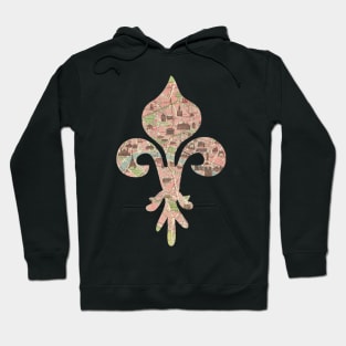 Fleur-de-lis cut from 1911 Paris Monuments Map Hoodie